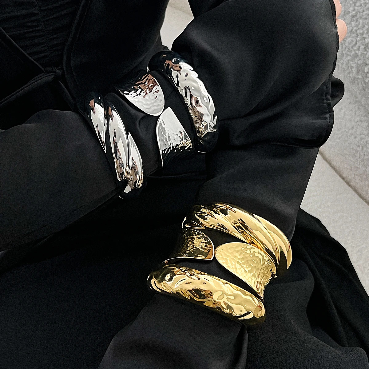 IngeSight.Z Fashion Heavy Metal Bangles Bracelet Woman Men Cool Punk Hip Hop Party Bangle Ladies Street Hand Jewelry 250227