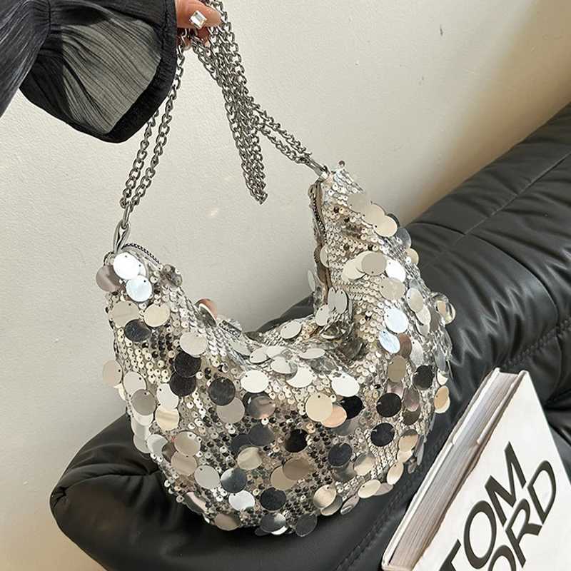 New Arrival Evening clutch bag Korean chain sequin cross body bag dinner party wedding wallet handbag womens armpit shoulder cross body bag T250227