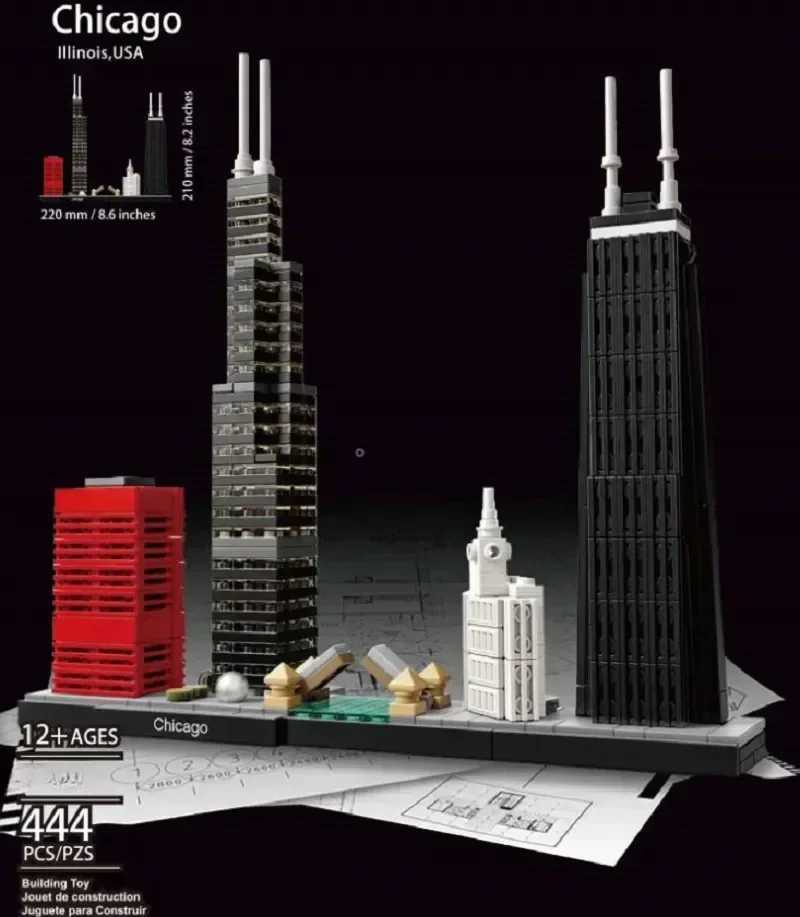 2024 New Architecture Skyline Collection 21033 Chicago 21043 San Francisco 21027 Classic Model Kit DIY Kids Toys Gift Y250227