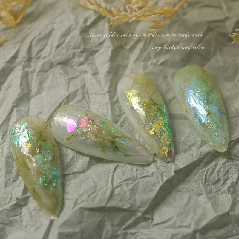 HNDO Green Color 4 Pcs Set Opal Powder Glitter Nail Art Decoration Flakes Iridescent Pigment Dust for Manicure n 250227