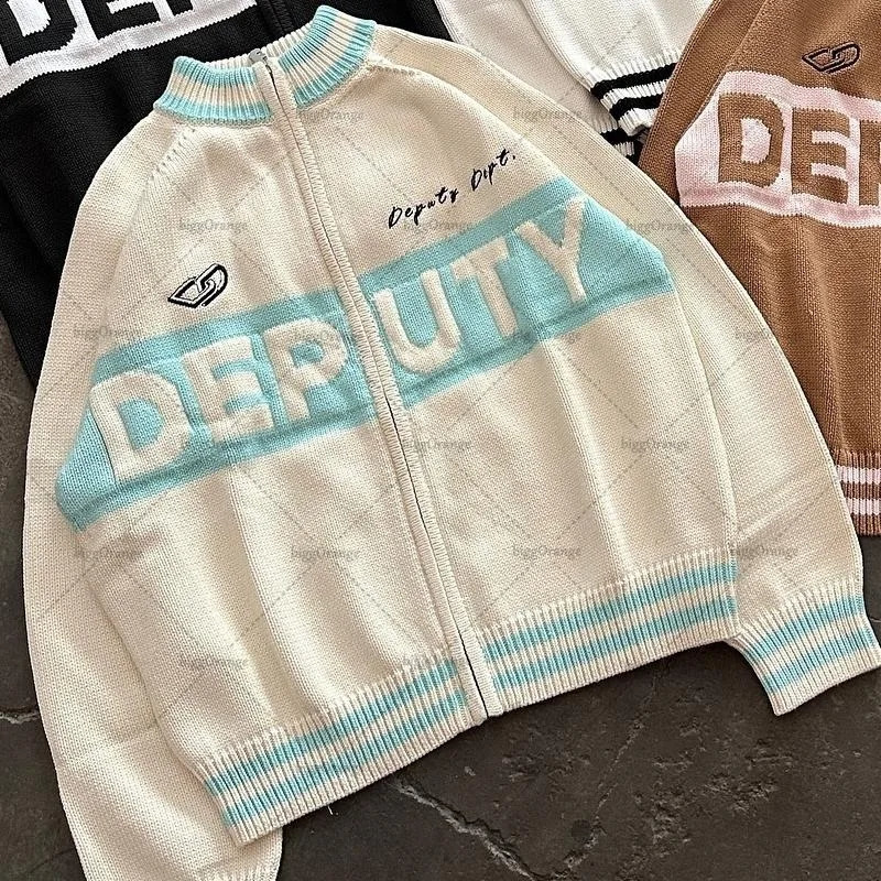 Y2K Street Fashion Casual Allmatch Zipper Cardigan Men American Retro Harajuku Loose Simple Oversized Coat Women 250226