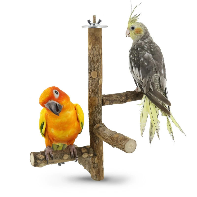 Natural Wood Bird Branch Stand Perches Pet Parakeet Budgie Hanging Play Toy Bird Cage Parrot Wooden Desk Holder Perches Platform 250226