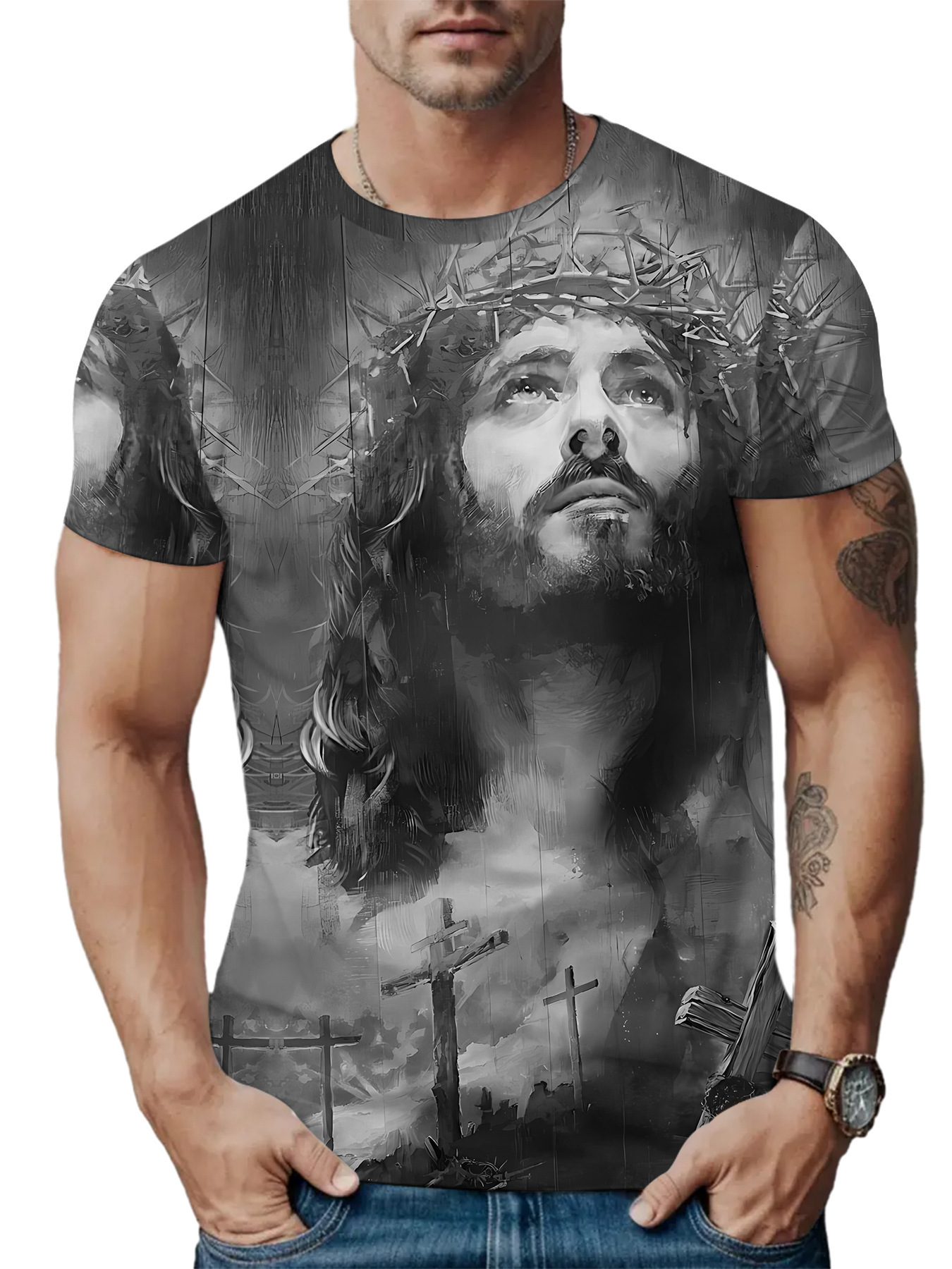 Designer's Casual Versatile Free Shipping 2025 3D Printed T-shirt For Men's Street Fashion Color Blocked Round Neck Short Sleeved Shirt