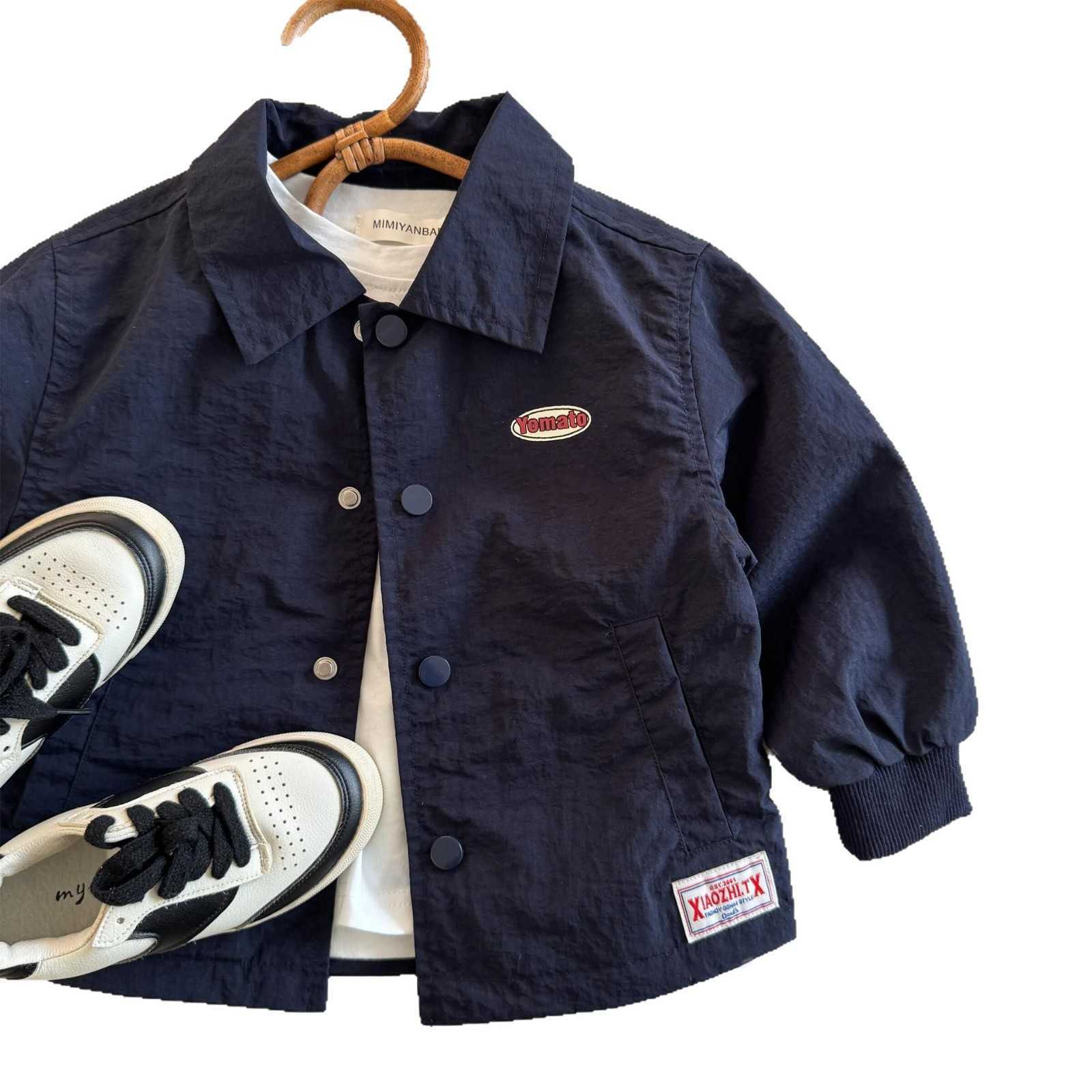 Jackets Lin Mama Childrens Jacket 2025 Spring and Autumn Boys Solid Color Jacket Baby Collar Spring and Autumn Shirt Girls Patchwork Baseball JacketY2