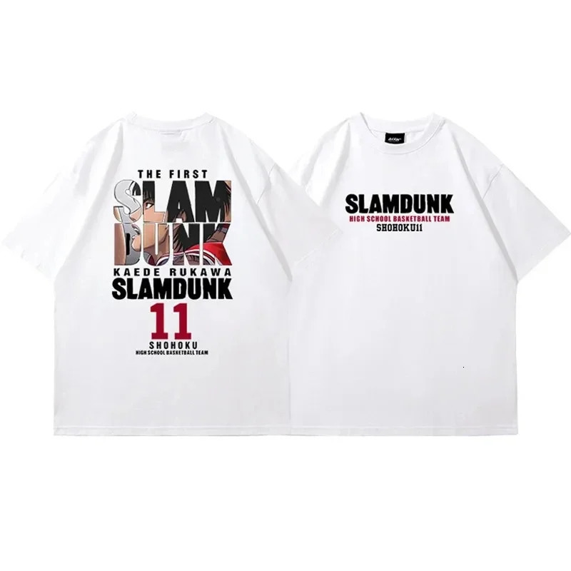 Anime Slam Dunk Print T-Shirt Mens Oversized Japanese Manganese Cotton Short Sleeve Fast Pure Cotton 250227