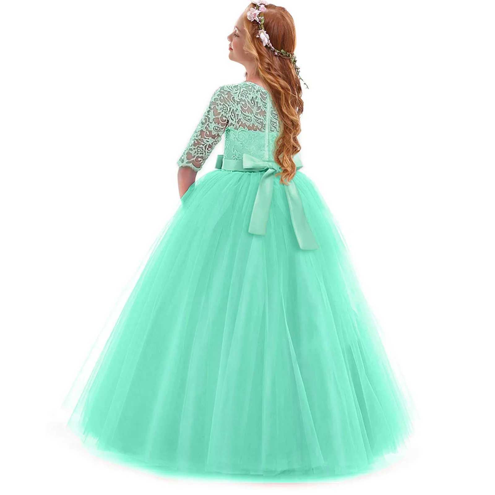Girl's Dresses Child Girls Dress For New Year Lace Bowknot Princess Wedding Flower Girls Performance Formal Tutu Dress for New Year 2022 Y2502279