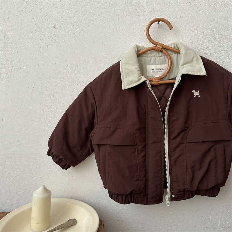 Jackets Childrens cotton clothing 2025 autumn and winter collection trendy brand outerwear for boys and girls cartoon puppy baseball jacket for boys a