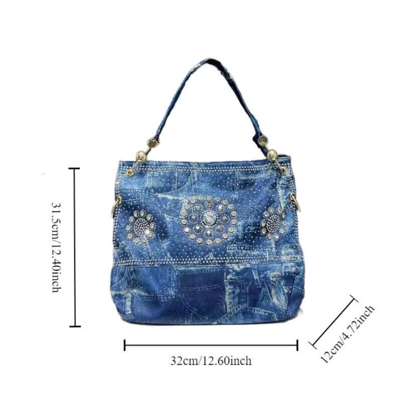 Women's Fashion Denim Shoulder Bag Large Capacity Gradient Dia Bucket Crossbody Handbag