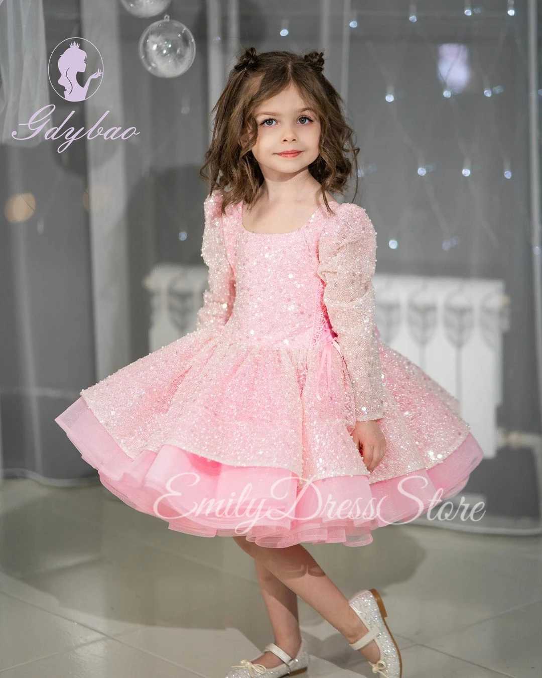 Girl's Dresses Purple Tulle Flower Girl Dress For Wedding Puffy Sequins Applique Kids Christmas Baby Birthday First Communion Ball Gowns Y250227I