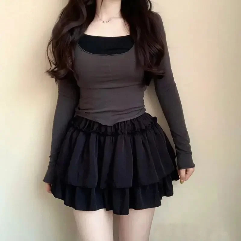 Summer Kawaii White Ball Gown Skirts Women Fashion Slim Fit Mini Skirts Giris Y2k All Match Elastic High Waist Black Faldas Goth 250227