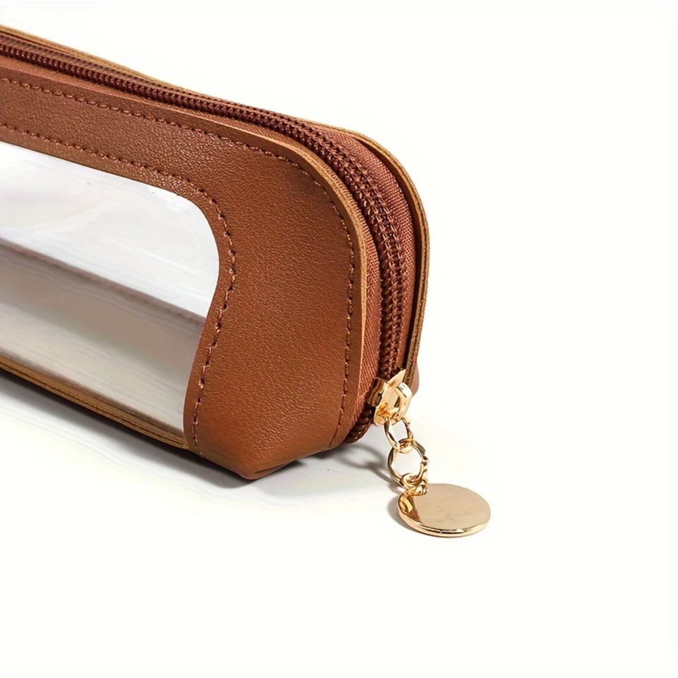 Ship from US Portable Makeup Pouch Cosmetic Pen Lipstick Bag Travel Brush Organizer Pursesized With Transparent Window Zipper Closure 250227FBB