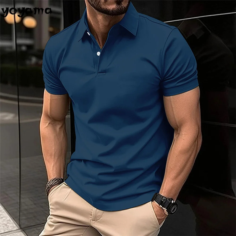 -Selling Mens Short-Sleeved Polo Shirt Lapel Button Solid Color Mens T-shirt Summer Casual Comfortable Golf Mens Clothing 250227