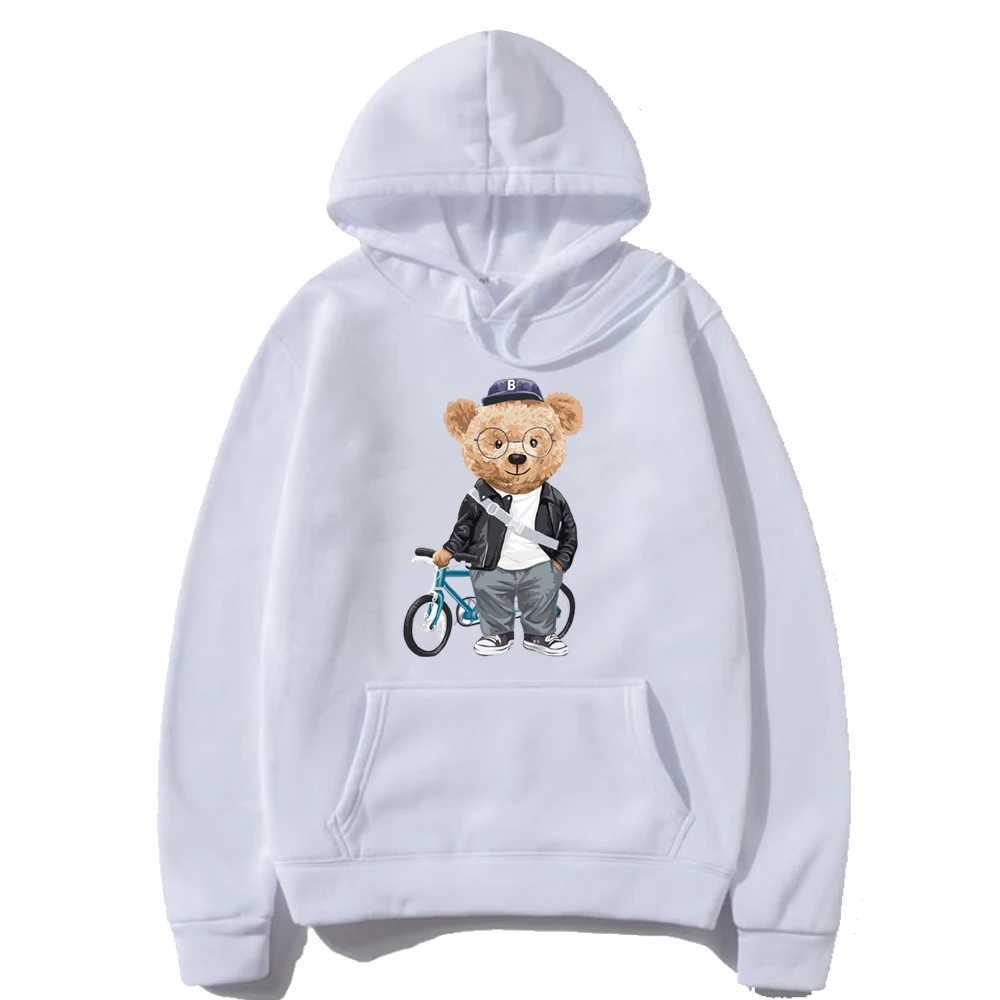Loose version of wine red hoodie Bear print sweatshirt top Fashion casual long-slved hoodie mens outdoor sportswear brand new X250227