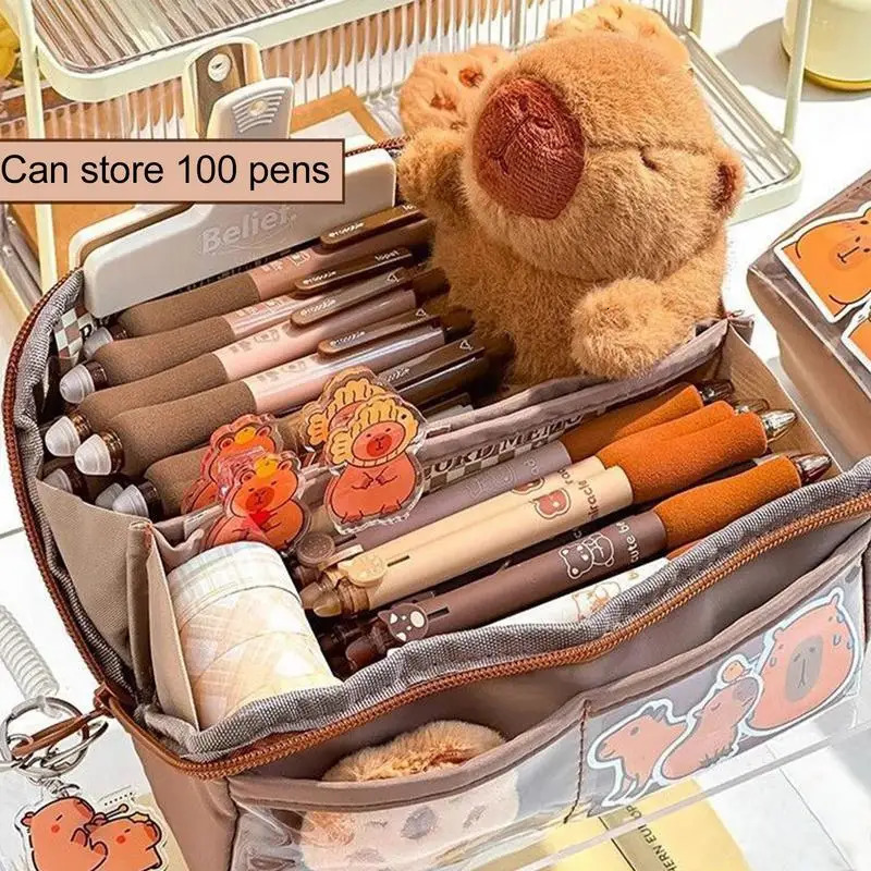Ship from US Cute Pencil Case Pen Bag MultiLayer Pouch Large Capacity Capybara Box Holder For Cosmetic Erasers 250227FBB
