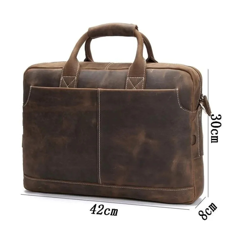 Ship from US Vintage Leather Business Travel Messenger Bag Handmade briefcase 250227FBB