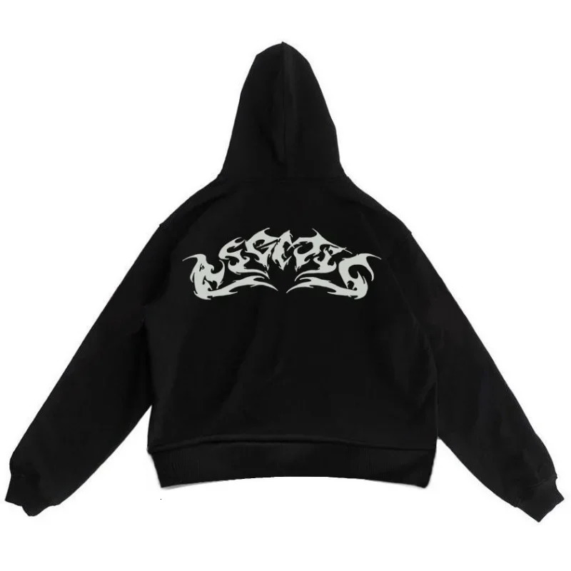 2000s Sweatshirts Couple Punk Rock Hoodies American Letter Printed Zipper Hoodie Cardigan Women Y2K Street Gothic 250226
