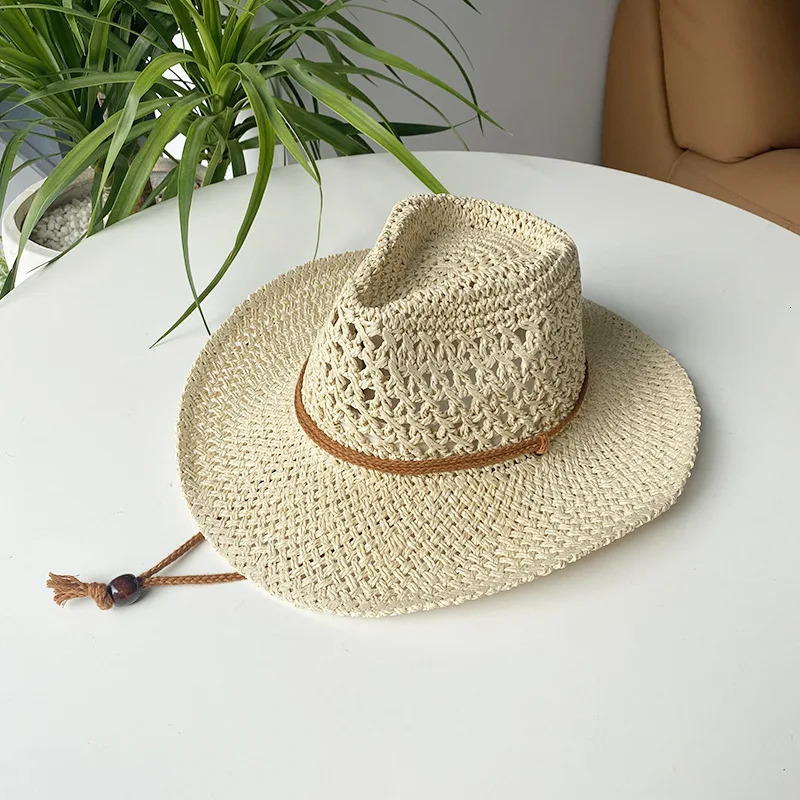 Summer Outdoor Men Women Hand-woven Western Cowboy Paper Straw Hats Wide Brim Breathable Beach Jazz Cap Sun Protection Hat 250218