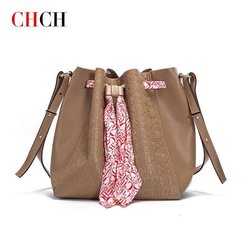CH Brand Women's PU Bucket Large Capacity Shopping Travel Commuter Shrink Scarf Fashion Shoulder Bag