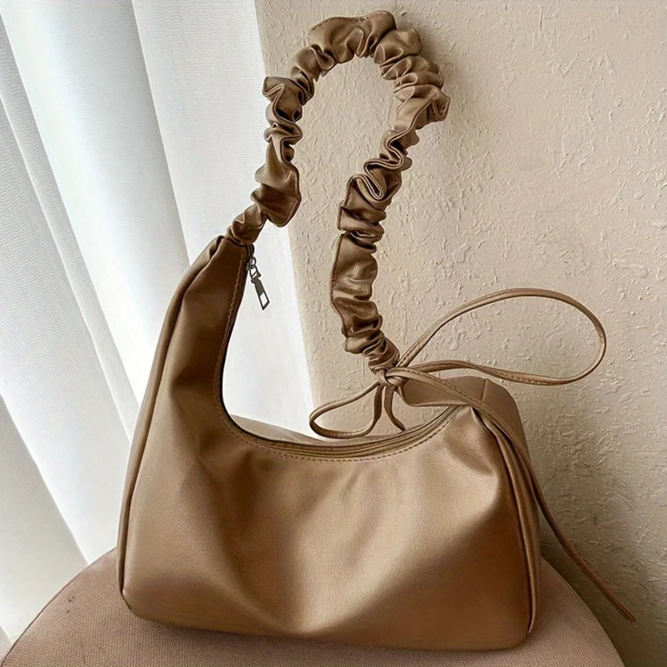 Ship from US Fashion Shoulder Bag Chic Armpit Purse Ruched Strap Detail Versatile Handbag 250227FBB