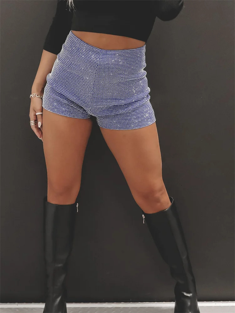 Women Sparkle Mini Shorts Sequined Party High Waist Rhinestone Trim Sexy Bodycon Shorts Clubwear Bottoms Dance Disco 250227