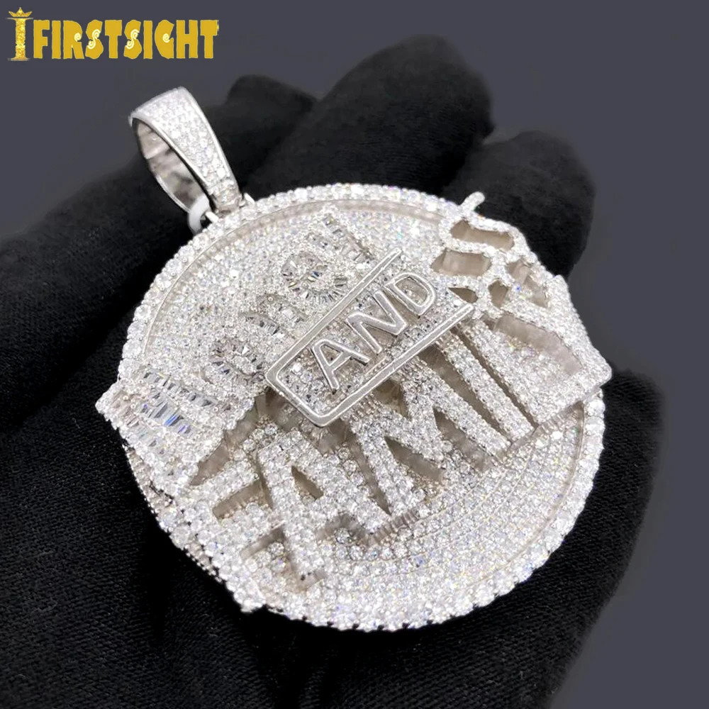 Iced Out Bling Round Letter Pendant Necklace Gold Color CZ Cubic Zirconia Badge Charm Men Fashion Hip Hop Jewelry 250227