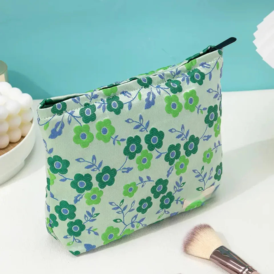Ship from US Green Flower Ins Makeup Bag Cosmetic Toiletry Stylish and Functional Travel Organizer for Essential Beauty Products 250227FBB