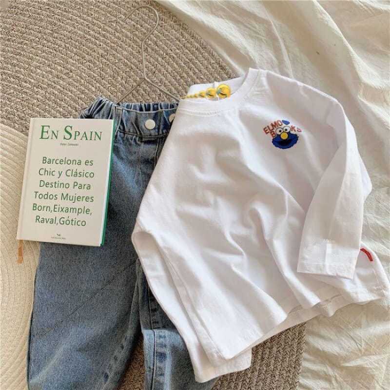 T-shirts Cotton T-shirt long sleeved childrens and womens spring and autumn tops cartoon fun simple inner layer bottom shirt for childrenY250227IRKZ