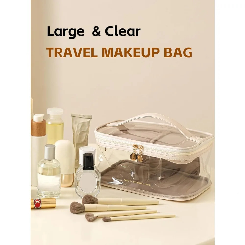 Ship from US Large Clear Cosmetic Bag Travel Portable Toiletry with Handle Purse 250227FBB