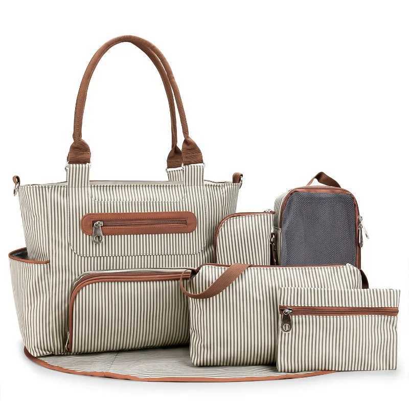 Diaper Bags Diaper Bag 7 Pieces Set Nappy Tote Bag Large Capacity for Baby Mom Dad Travel Bag Newborn Nappy Bag with Changing Pad Mommy Bag Y250227FRR