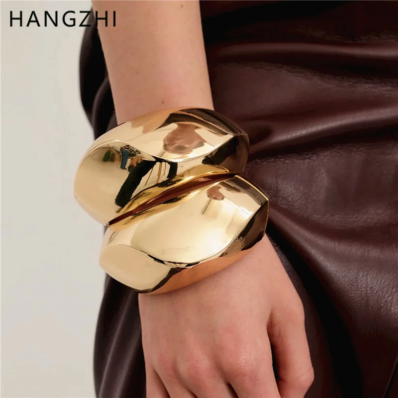 HangZhi Exaggerated Wide Elastic Metal Bracelet Punk Asymmetrical Huge Cuff Bangle Charm Chunky Jewelry For Women Men 250227