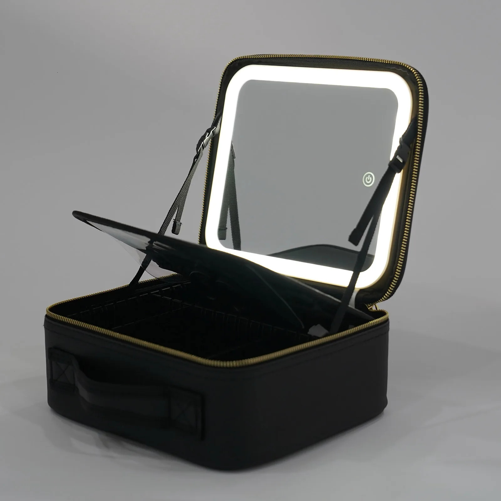 Ship from US Black Makeup Bag with Mirror and Light Portable Train Case Professional LED Cosmetic Bags Adjustable Dividers 250227FBB