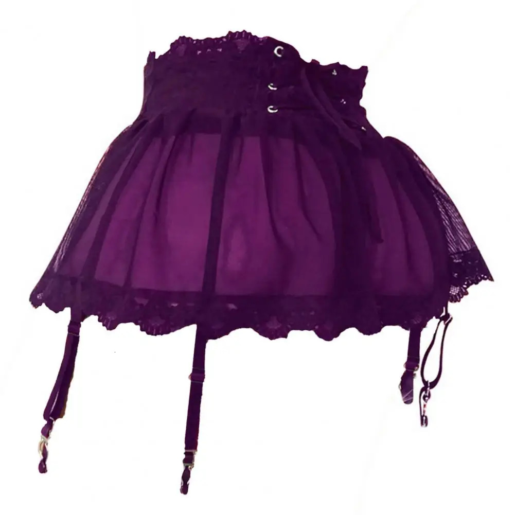 Womens Sexy Mesh Skirts Adjustable Garter Belt Skirt Four-breasted Bandage Perspective Lace Garter Skirt for Valentines day 250227