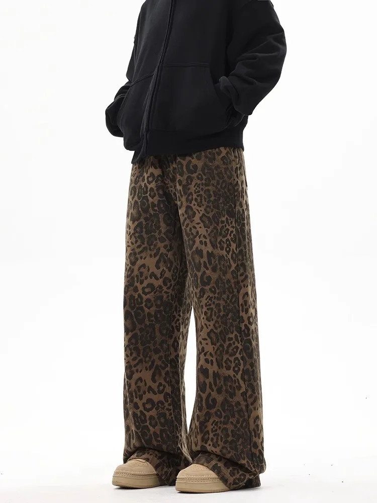American Retro Leopard High Waist Baggy Jeans Womens Casual Pocket Hip hop Pants Spring Y2K Oversiz Panther Denim Trouser 250226
