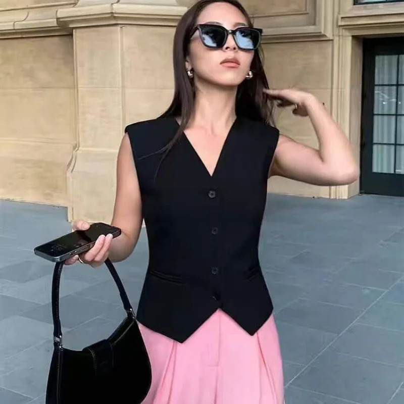 Simple Vests Women Summer Sleeveless Suit Coats Temper Outwear n Tender Breathable Korean Style Streetwear 250226