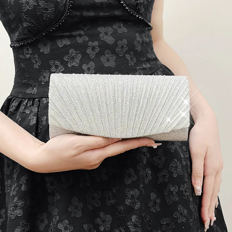 Evening Clutch Bag Womens Pleated Sequin Wedding Purse Bride Handbag Chain Crossbody For Banquet Party Dinner XA13ZZ 250226