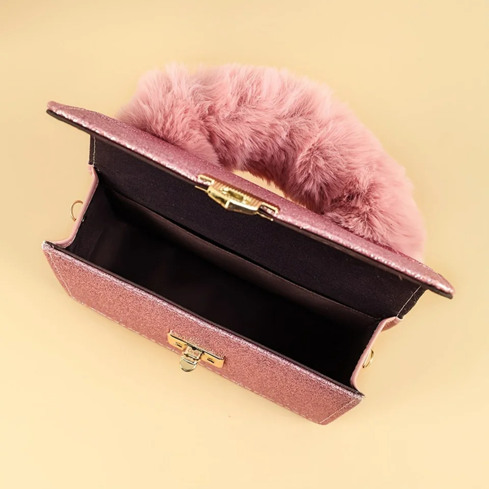 Ship from US Trendy Glitter Handbag Women Sequins Crossbody Bag Cute Plush Handle Purse Carnival Mardi Gras Music Festival 250227FBB