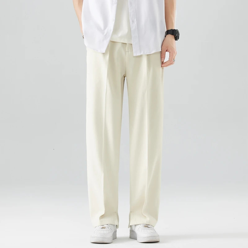 Casual Suit Pants Light Thin Korean Mens Pants Straight Loose Semi-Wide Sweatpants Soft Wide Leg Long Baggy Trousers 250225