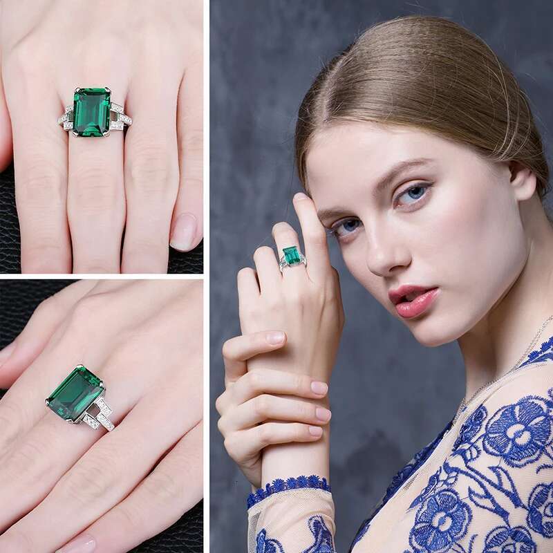 JewelryPalace 5.9ct Green Simulated Nano Emerald Sterg Sier Ring for Women Jewelry Gift