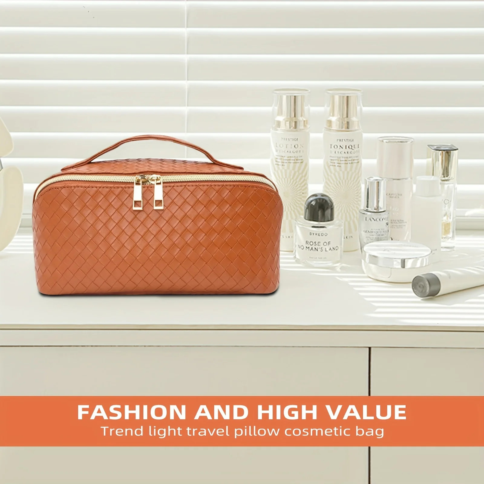 Ship from US Travel Makeup Bag for Women Large Opening Cosmetic with Handle and Dividers Portable Waterproof Leather Toiletry T 250227FBB