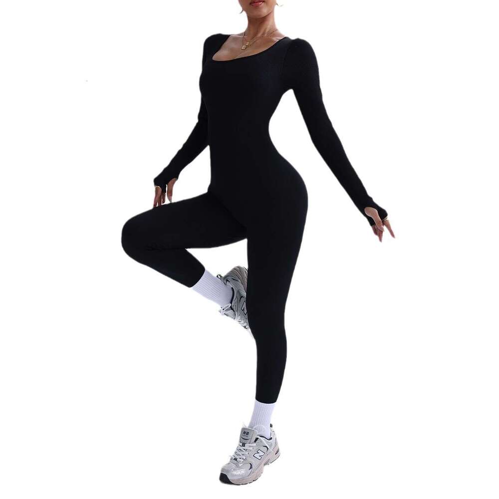 Hot selg sports yoga long sleeved quick drying tight fitting fiess jumpsuit 2025 new casual versatile fashion clothing