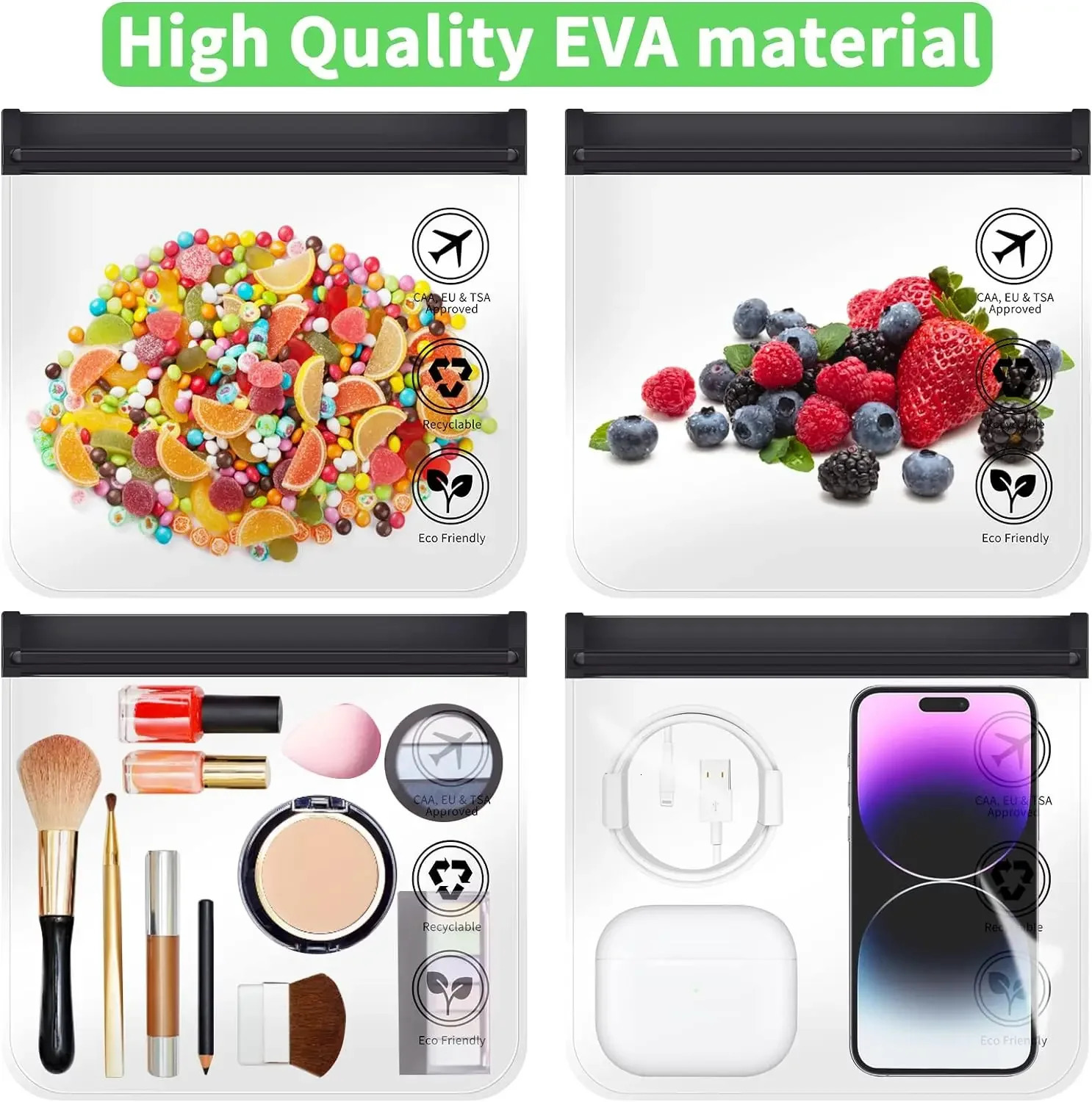 Ship from US Transparent TSA approved toilet bag portable travel essentials flight makeup liquid leak proof resealable EVA 250227FBB