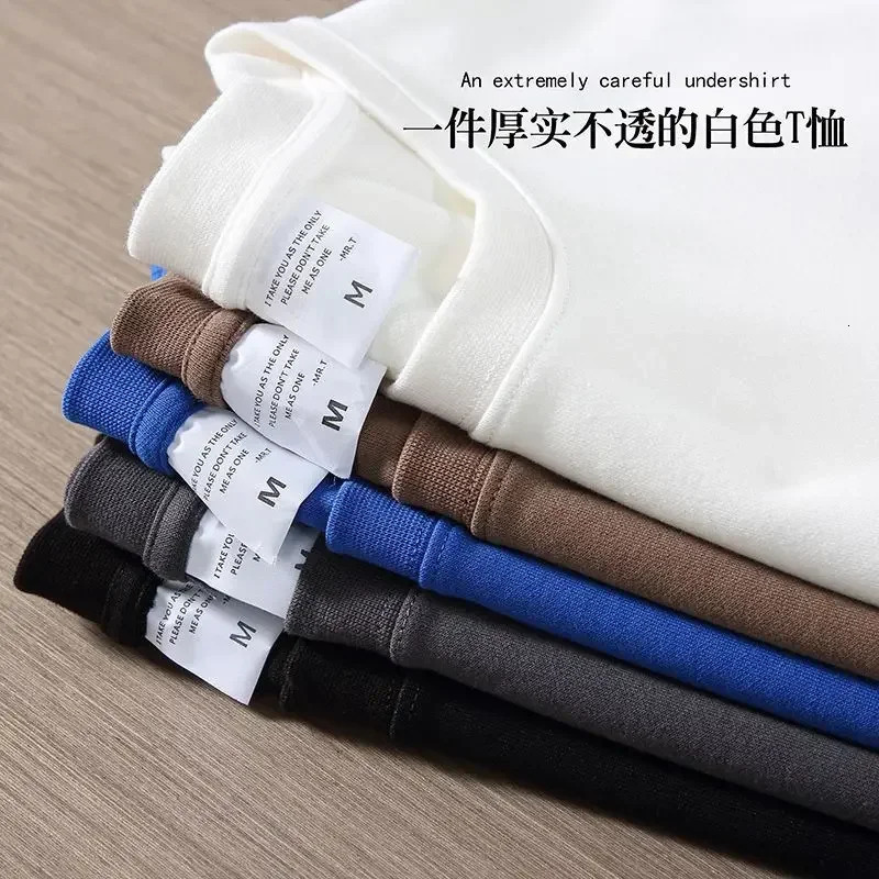 Black White GSM 500g Heavy-duty Pure Cotton T-shirt Thickened Threaded Round Neck Short Sleeves Three Needle Half Sleeve Tees 250225