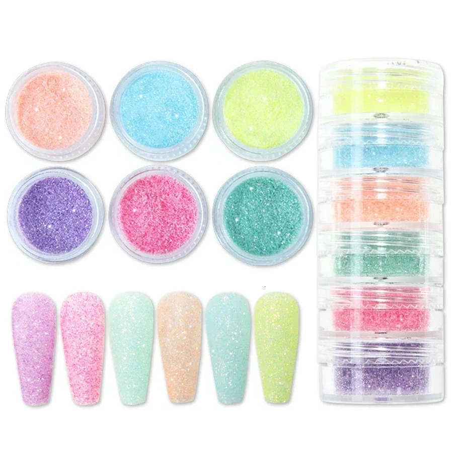 12 Colors Nail Powder Nail Glitter Shining Sugar Colorful Powder Candy Coat Sparkly Pigment Nail Charms Nail Art Decoration 250227
