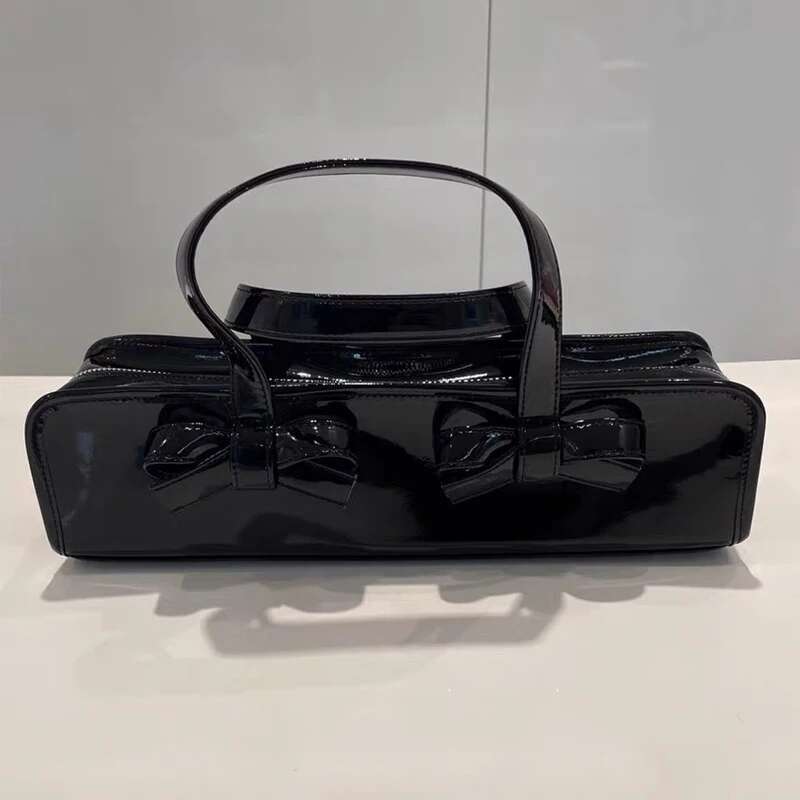 Moto & Biker Y2k Bags For Women Designer Handbags And Purses 2023 New In Fashion Bright Leather PU Bow Square Top Handle