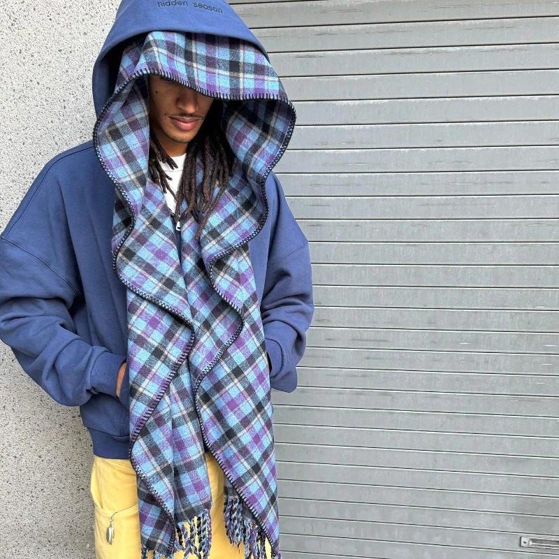 Y2K Scarf Zip Up Hoodie Retro Plain Double sided Yarn ed Sportswear Street Clothing Harajuku Trend Unisex Boxing Jacket 250227