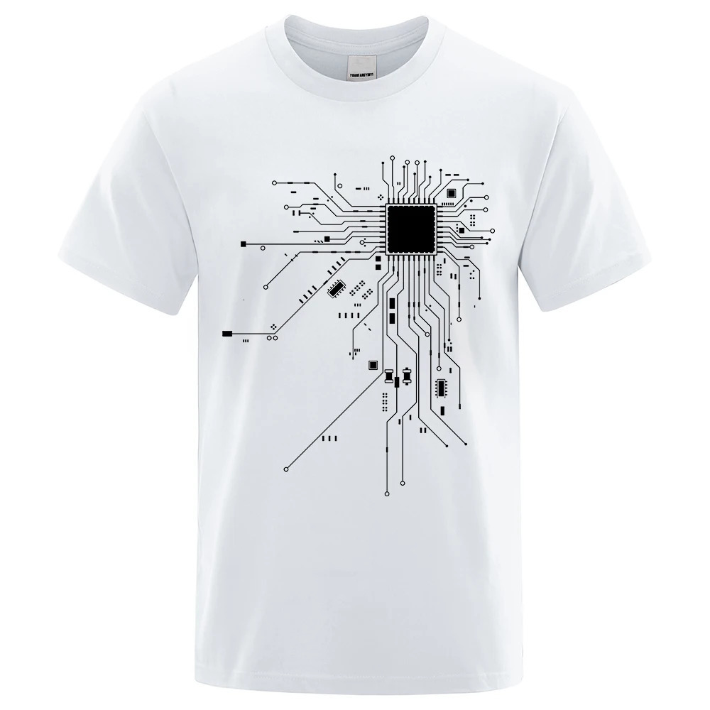 CPU Processor Circuit Diagram T Shirt Men Summer Cotton T-shirt Mens Funny Tops Fashion Tees Homme Unisex Clothes C99 250226