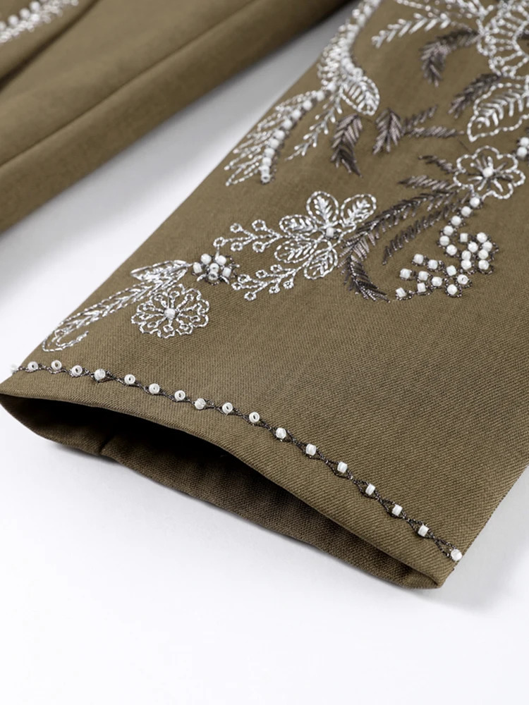 Embroidery Flower Bead Blazer Coat Women Chic Single Breasted Loose Turn-down Collar Jacket Autumn Vintage Outwear 250226