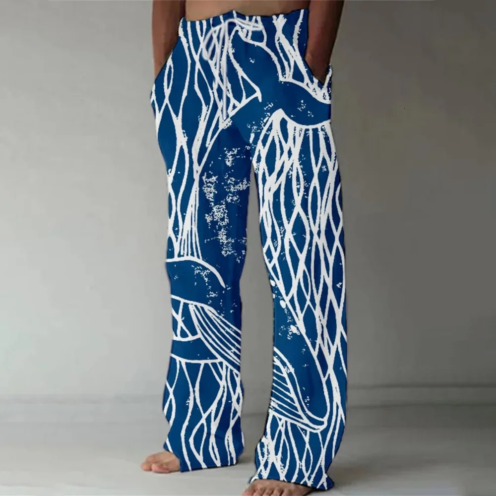 Roaring Monster Cat Art Printed Loose Pants Japanese Linen Blended Pocket Casual Pants Mens Street Wear 250227