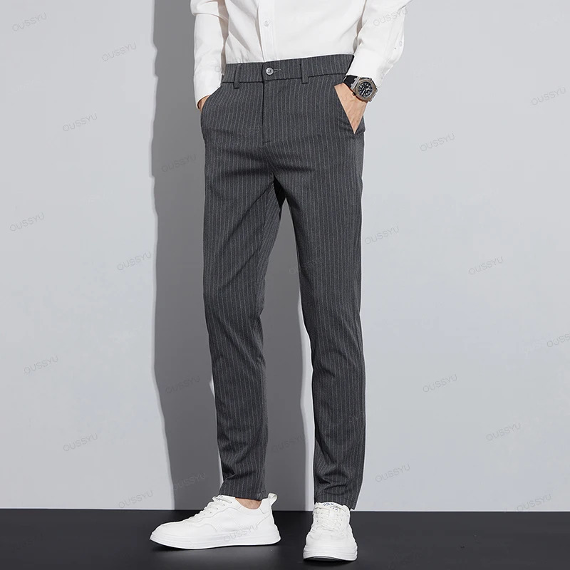 High Quality Clothing Autumn Stripe Suit Pants Men Fashion Business Solid Color Office Slim Long Casual Trousers Men 28-3 250225