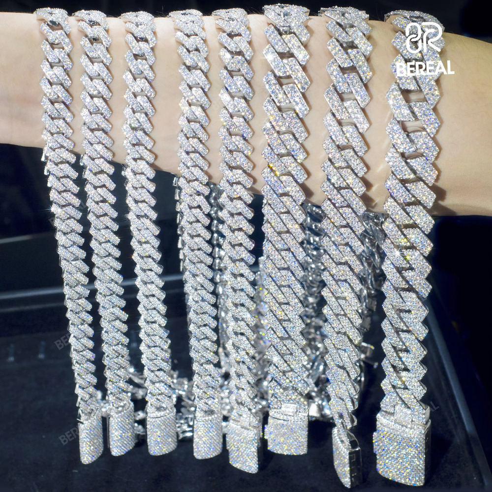 Wholesale 12MM Moissanite k Chain Necklace Hip Hop Style Iced Out Vvs Dia Sier Cuban Bracelet Fine Jewelry